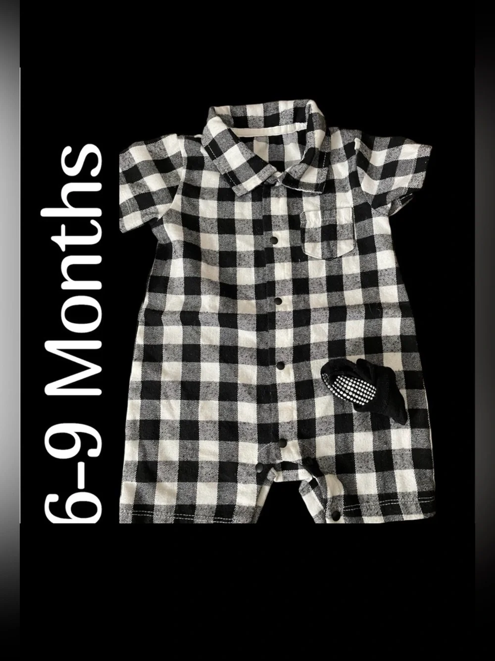 Black and White Checkered Baby Romper “I’m A Gentleman” SZ 6-9 M Full Snap Front